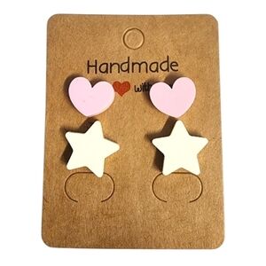 Pink Heartburst Star Acrylic Stud Earrings - 2 Pair